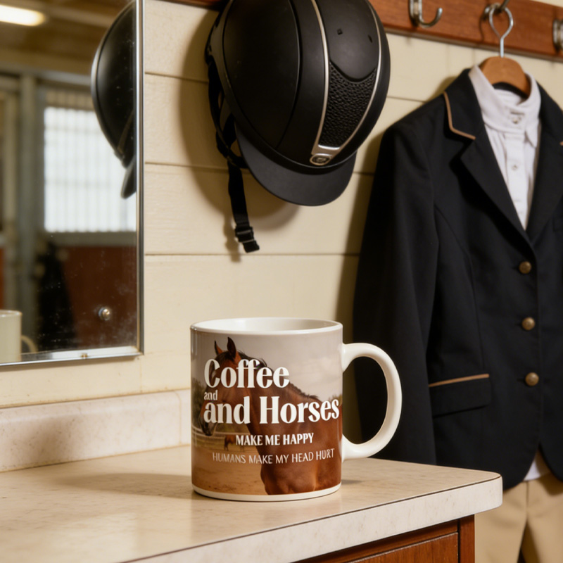 Personalized Horse Photo Background Coffee Mug Elegant Ceramic Cup Gift for Horse Riding Equestrian Lovers