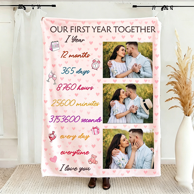 Personalized Our First Year Together Couple Blanket Photo Blanket for Couple Anniversary Gift for Her 