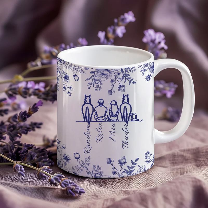 Personalized Toile De Jouy Horse Character Coffee Mug Your Silhouette Always With Me Ceramic Cup Gift for Horse Riding Equestrian Lovers