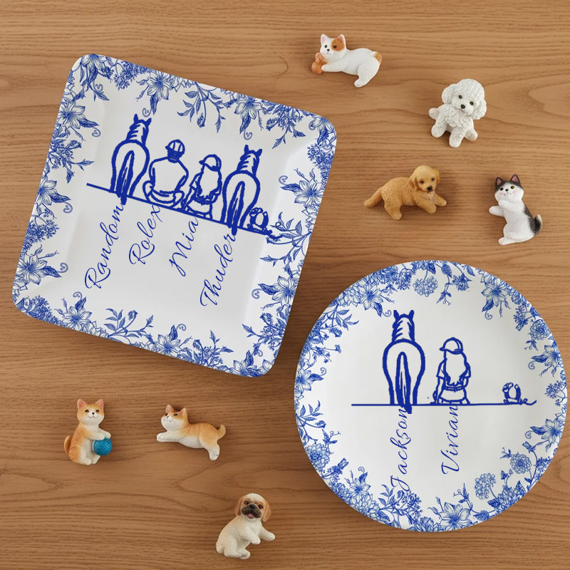 Personalized Toile De Jouy Ceramic Trinket Jewelry Dish with Name Memorial Birthday Gift for Equestrain Lovers