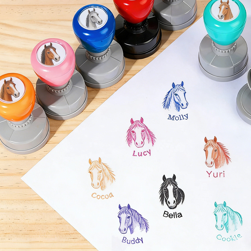Personalized Horse Face Portrait Colorful Self-Inking Stamp with Name Birthday Pet Memorial Sympathy Gift for Equestrain Lovers