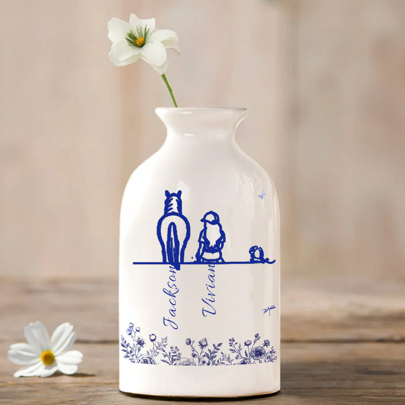 Personalized Toile De Jouy Ceramic Flower Vase Home Decor Birthday Gift for Equestrain Lovers