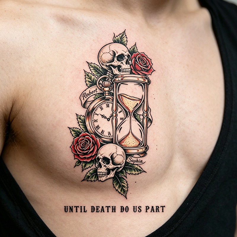 Personalized Until Death Do Up Part Couple Temporary Tattoo with Name Skeleton Couple Temporary Tattoo