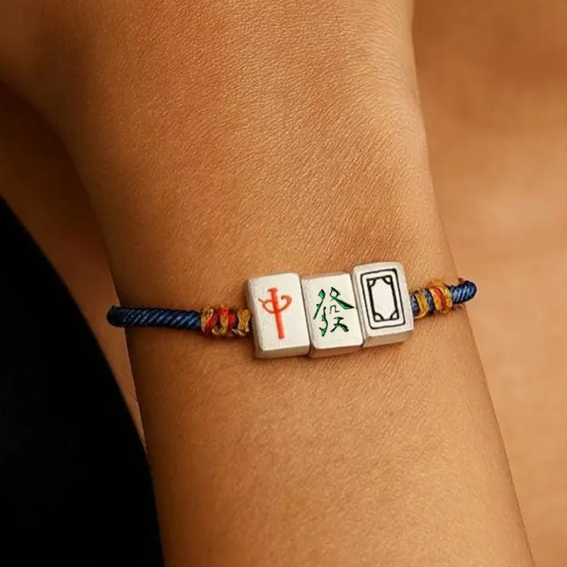 Mahjong Tile Bracelet Handmade Lucky Gift For Game Lovers Adjustable Rope Jewelry For Women And Men Bracelet Dragon Symbol Pull Cord Jewelry