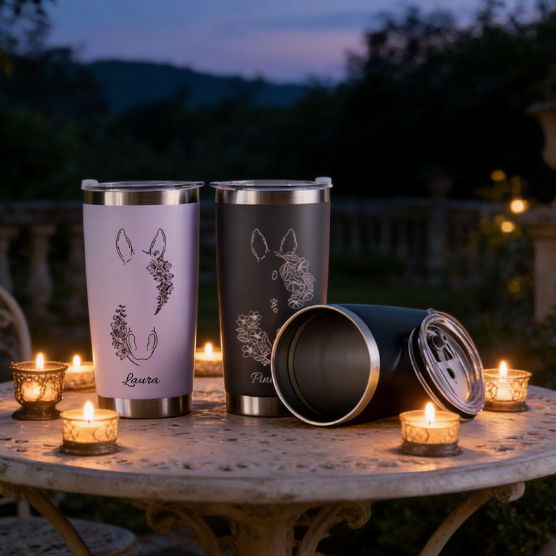 Personalized Line Drawing Birth Flower Horse Gradient Name Insulated Tumbler with Lid and Straw Birthday Gift for Equestrain Lovers