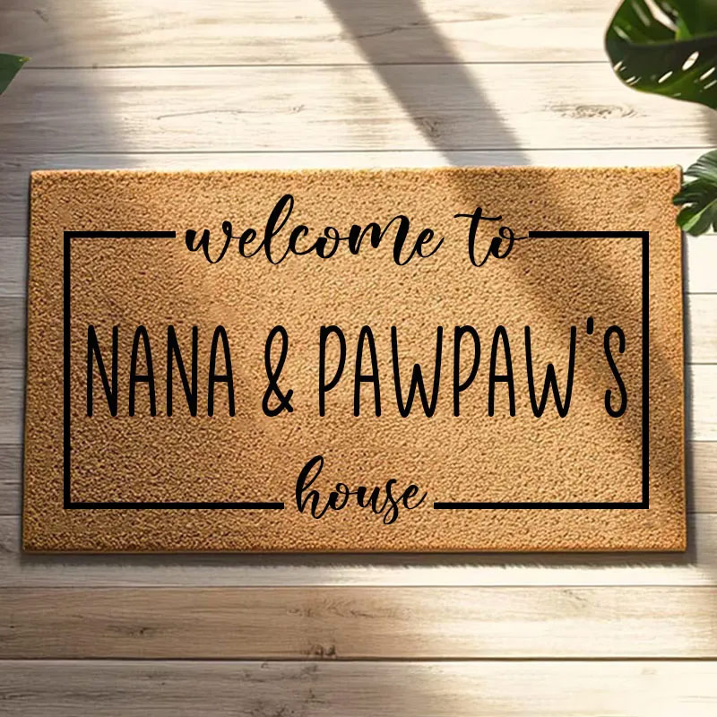 Personalized Welcome to Nana and Pawpaw's House Doormat Custom Family Name Rug Housewarming Gift Decorative Indoor Outdoor Durable Mat