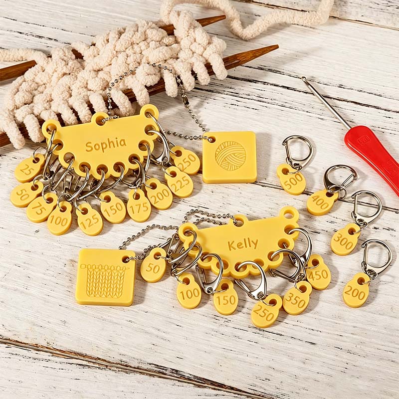 Personalized Removable Plastic Counting Number Stitch Markers Charm with Engraved Name and Holder Birthday Gift for Crochet Knitting Lovers