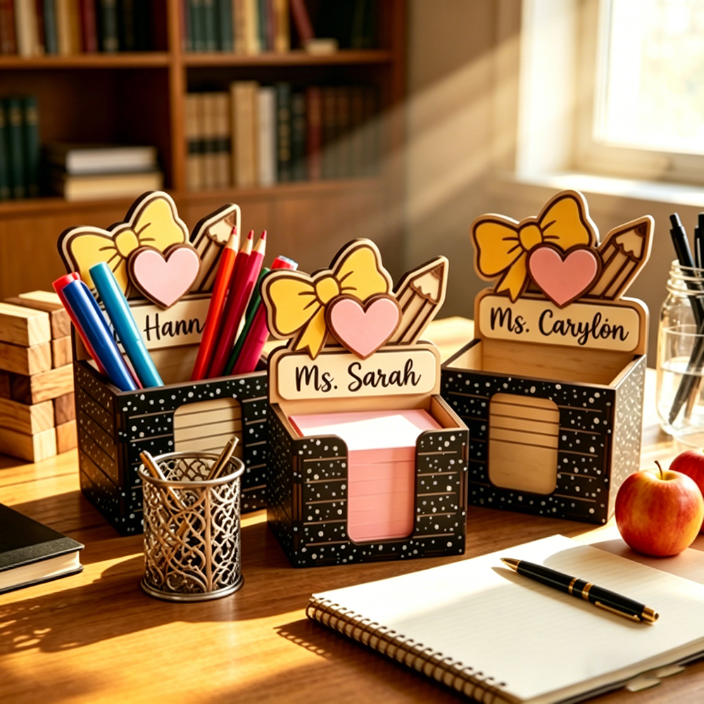 Personalized Teacher Sticky Note Holder Custom Name Desk Organizer Wooden Notepad Holder Teacher Appreciation Thank You Gift End of Year Gift for Teacher Classroom Office Decor