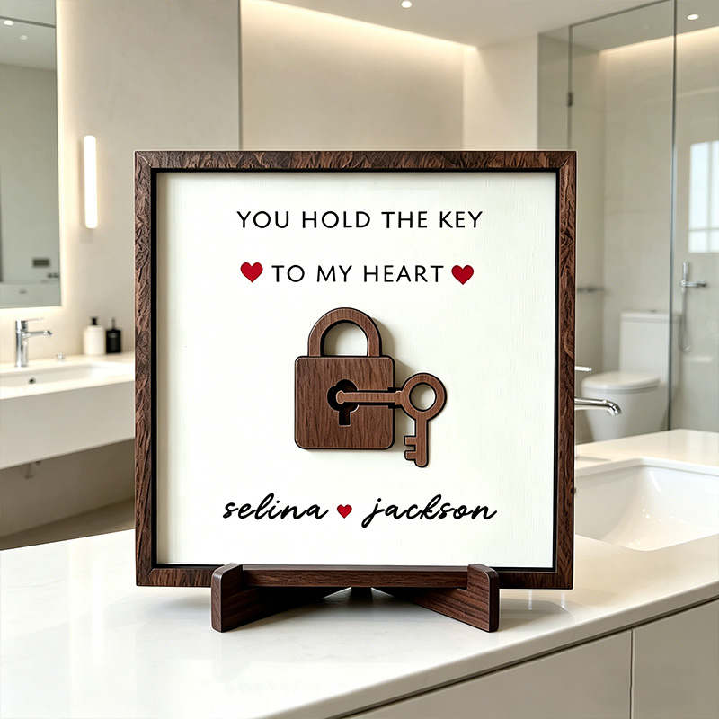 Personalized You Hold The Key to My Heart Couple Wooden Sign Plaque Custom Wooden Sign Gift for Couple Valentine's Day Gift for Couple