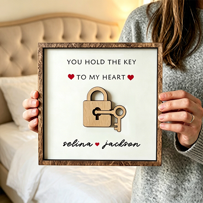 Personalized Wooden You Hold The Key to My Heart Couple Wooden Sign Plaque Custom Wooden Sign Gift for Couple Valentine's Day Gift for Couple