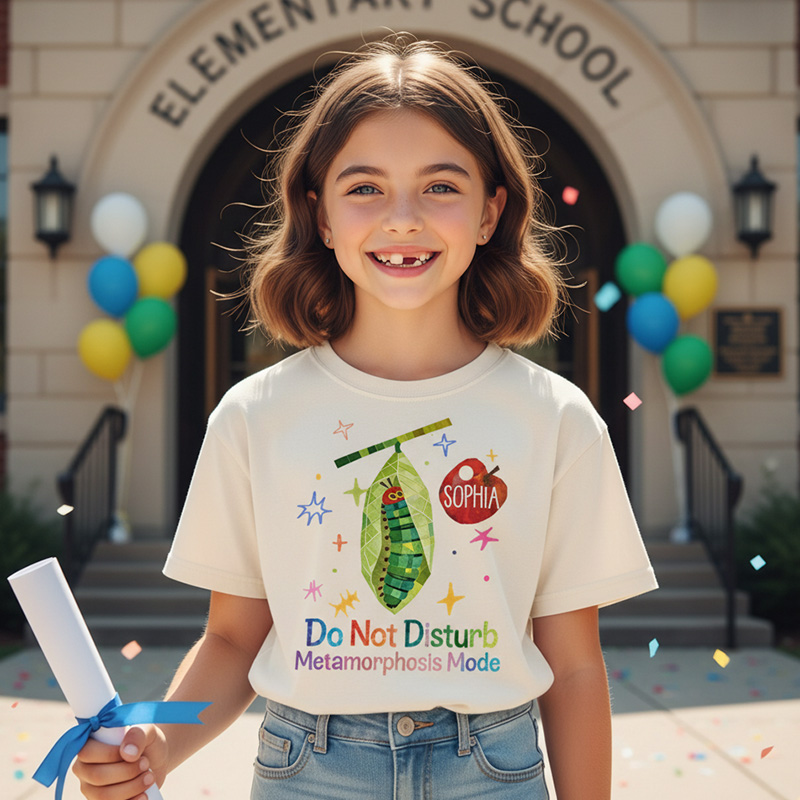 Kids Caterpillar to Butterfly Metamorphosis T Shirt Cute Life Cycle Graphic Tee for Boys Girls Elementary School Graduation Gift