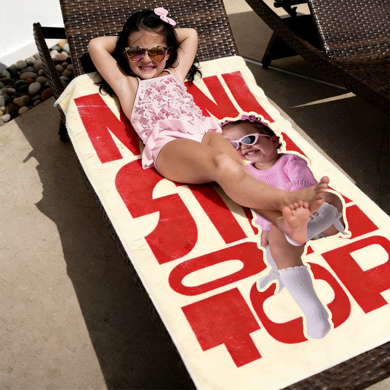 Personalized Kid Photo Mini Star On Top Bold Red Letter Kids Beach Towel Retro Pop Art Summer Style