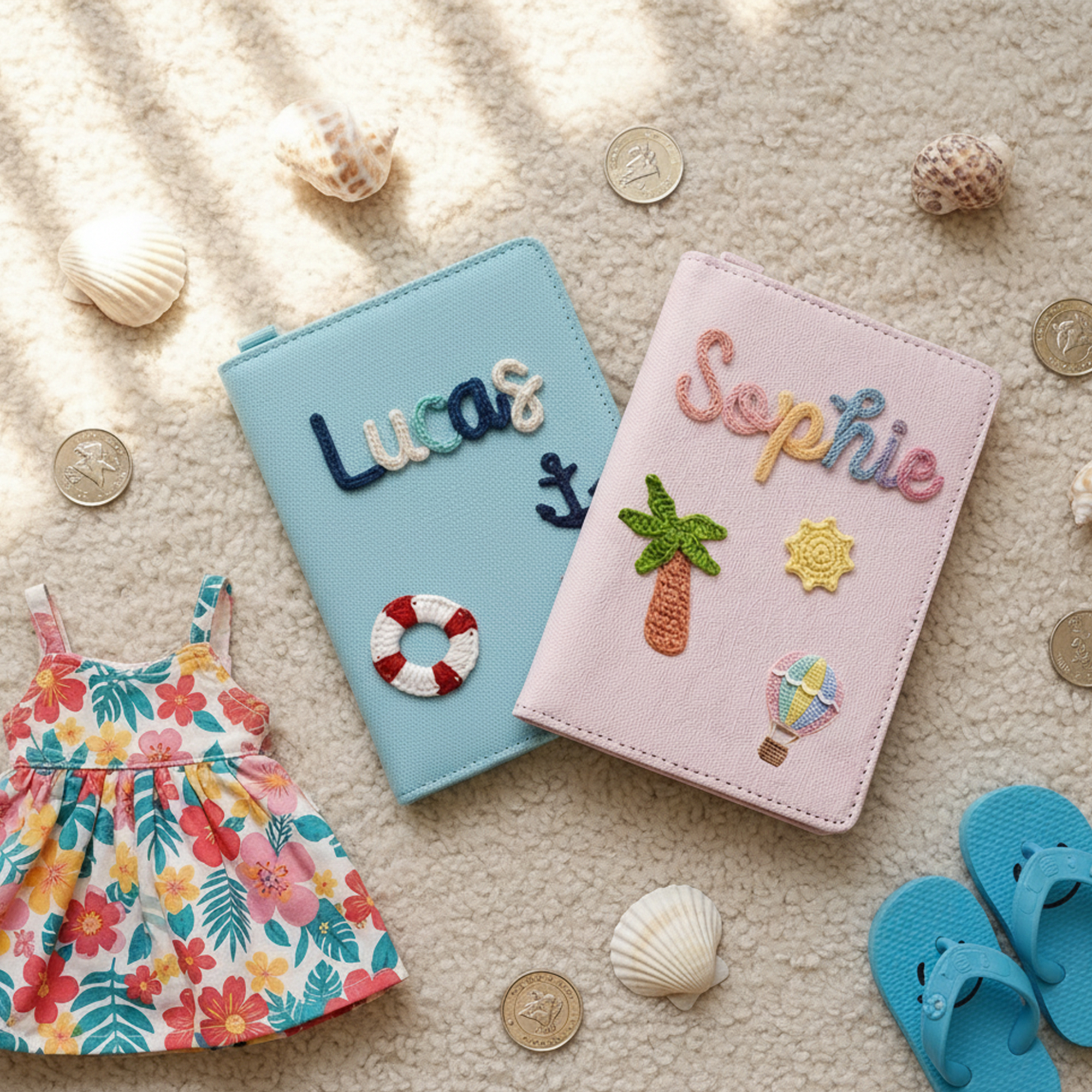 Personalized Passport Holder  Custom Name Travel Cover with Crochet Patches  Cute Cotton Passport Wallet Gift for Kids and Family Travel