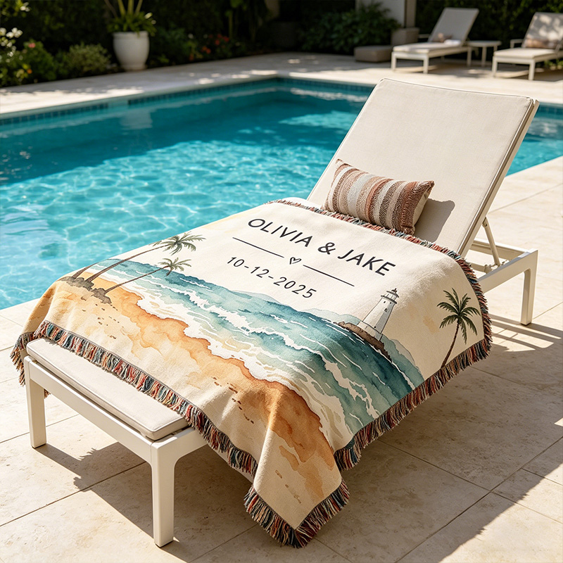 Personalized Couple Blanket with Names Ocean Theme Couple Blanket Wedding Gift for Newlyweds