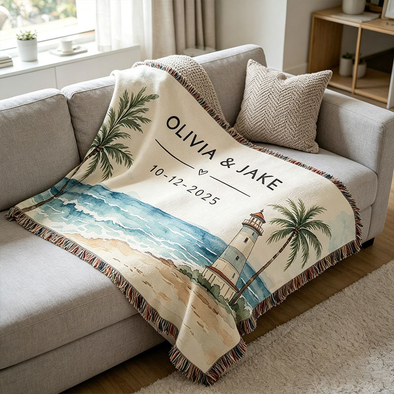 Personalized Couple Blanket with Names Ocean Travel Lovers Engagement Gift Couples Names Wedding Gift Engagement Couple Gift