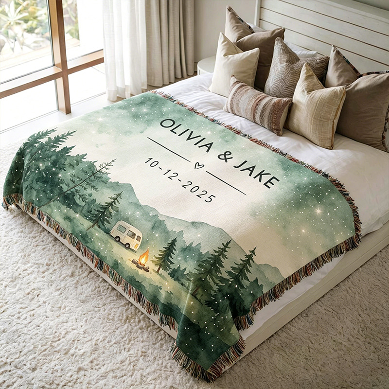 Personalized Couple Blanket with Names Nature Lovers Engagement Gift Adventure Couples Gift Wedding Engagement Couple Gift