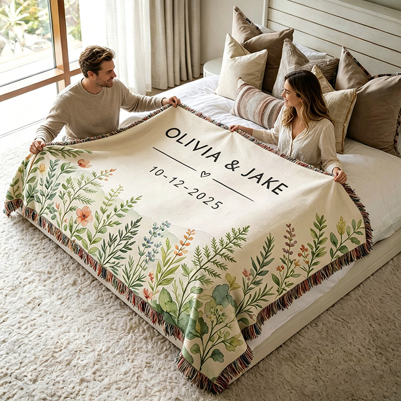 Personalized Couple Blanket with Names Garden Theme Blanket Custom Wedding Blanket for Newlyweds Valentine's Day Gift for Couple