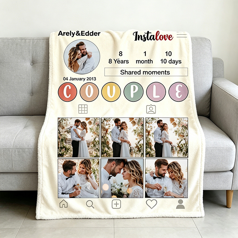 Personalized Couple Blanket with Names Custom Photo Poster Blanket Valentine Gift Gift for Husband Gift For Wife
