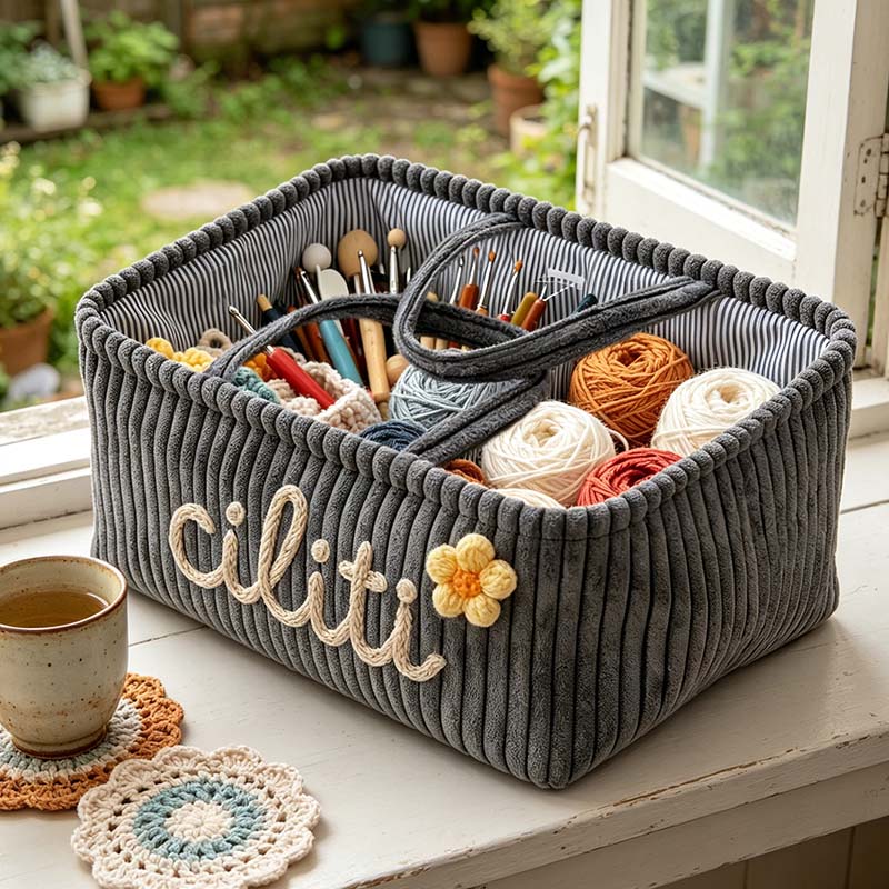 Personalized Knitting Project & Pottery Tool Basket Crochet Sewing Project Organizer Sewing Organizer Basket for Knitting Embroidery & Crochet Storage Birthday Gift Craft Yarn