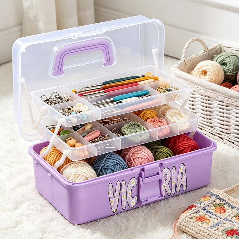 Personalized Crochet Hook Tackle Box Organizers and Storage Craft Organizers and Storage Three Layer Sewing Box With 2 Trays Medicine Storage Box With Handle For Nail Makeup Diamond Painting Building Blocks