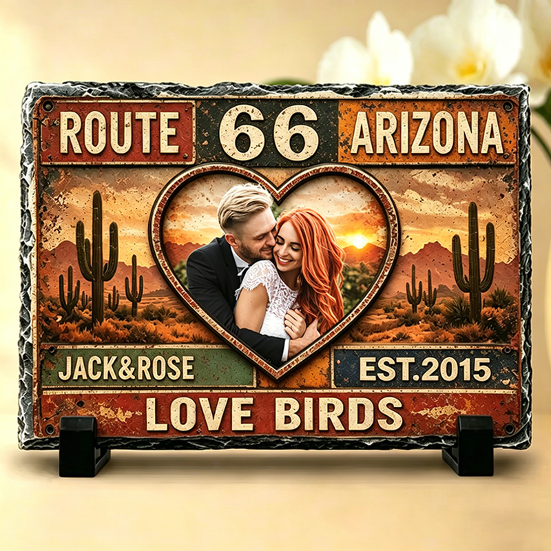 Personalized Couple Photo Stone with Stand Vintage Americana License Couple Plaque Valentine Gift for Couple
