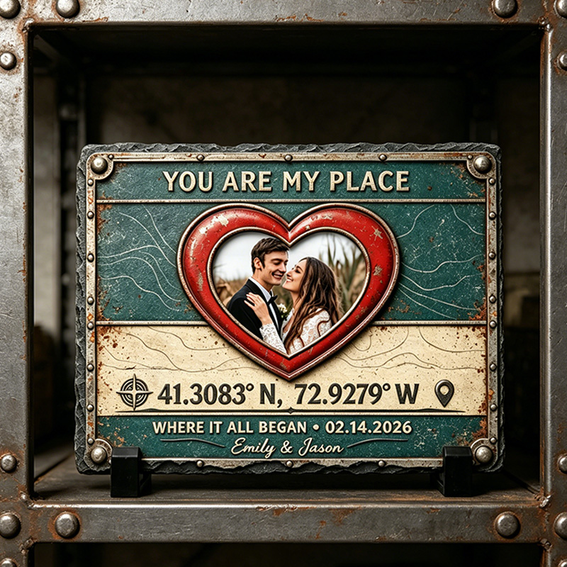 Personalized Couple Photo Stone with Stand Vintage Americana License Couple Plaque Valentine Gift for Couple