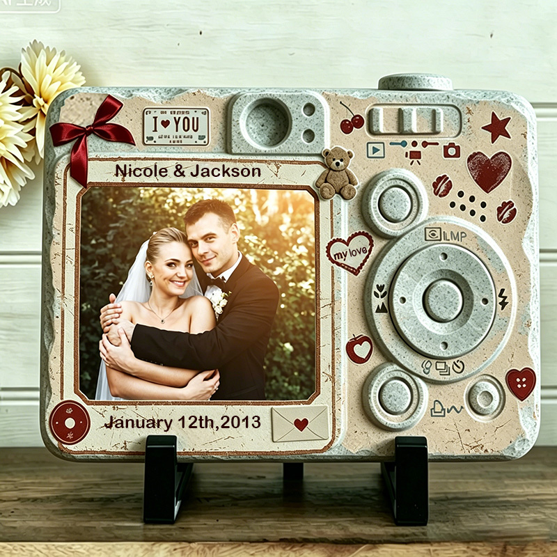 Personalized Couple Photo Stone with Stand Vintage Americana License Couple Plaque Valentine Gift for Couple