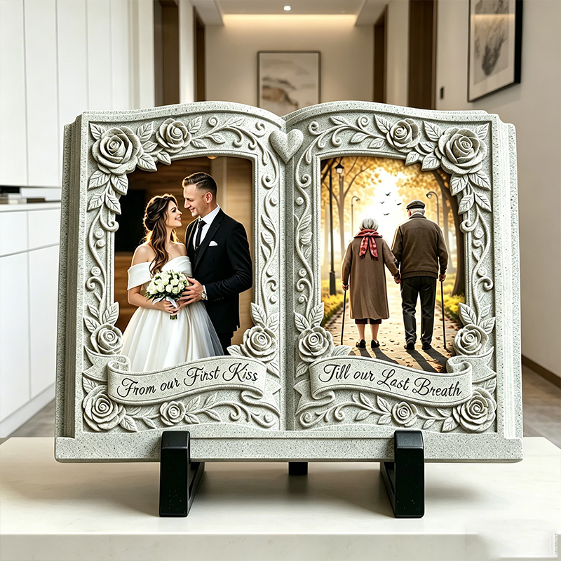 Personalized Couple Open Book Photo Stone with Stand Vintage Couple Plaque Valentine Gift for Couple