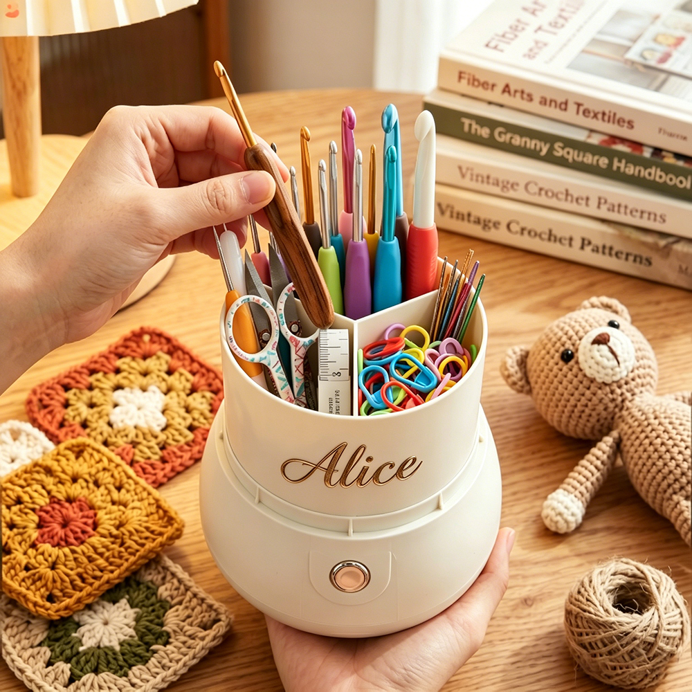 Dustproof Crochet Hook Organizer with Lid Portable Compartment Storage Box for Crochet Tools Lightweight Travel Yarn Kit Holder Ideal Gift for Knitters and Crafters