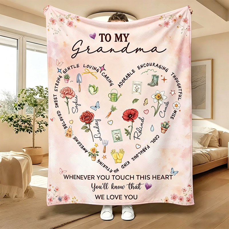 Personalized Mama Grandma Blanket with Birthflower Garden Lover Blanket Mother's Day Gift Nana Birthday Gift