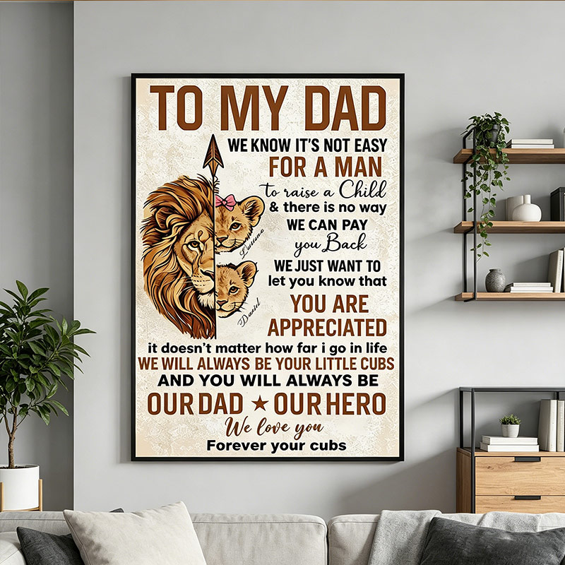 Personalized To My Dad Print Portrait Art Print with Kids Customed Wall Decor Father's Day Gift Home Decor Gift for Dad