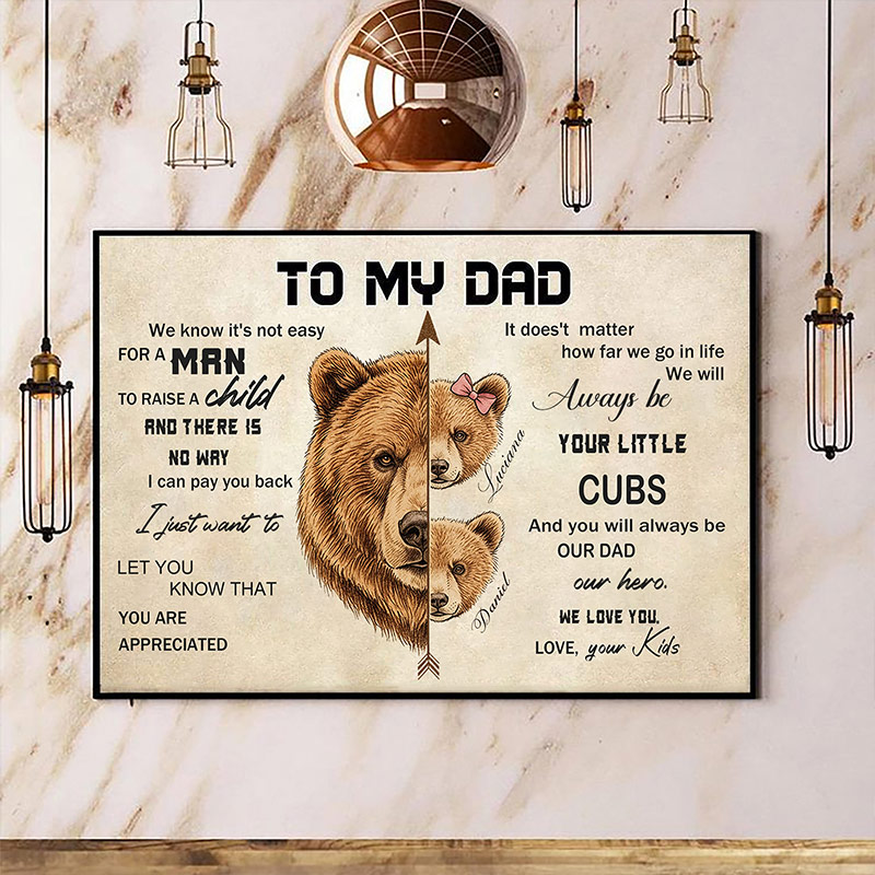 Personalized To My Dad Print Portrait Art Print with Kids Customed Wall Decor Father's Day Gift Home Decor Gift for Dad