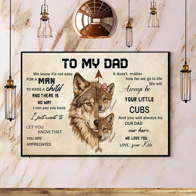 Personalized To My Dad Print Portrait Art Print with Kids Customed Wall Decor Father's Day Gift Home Decor Gift for Dad