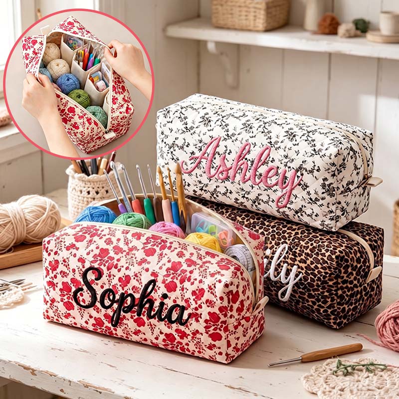 Personalized Embroidered Crochet Tool Storage Bag Custom Crochet Tool Storage Bag Floral Crochet Tool Storage Bag Women Bag