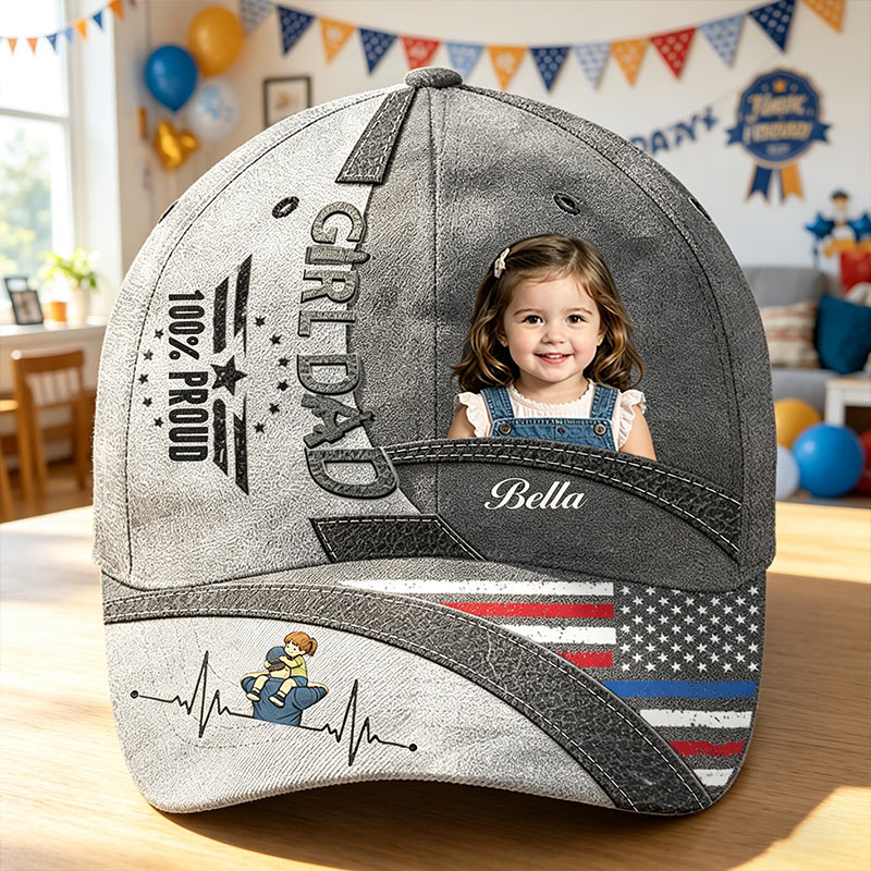 Personalized Girl Dad Baseball Cap Custom Dad Hat with Kids Photo Adjustable Sports Cap Father's Day Gifts