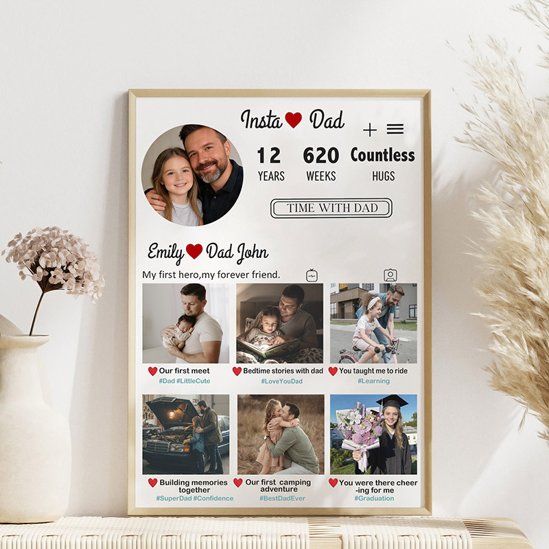 Personalized Insta Dad Print Portrait Art Print with Kids Customed Wall Decor Father's Day Gift Home Decor Gift for Dad