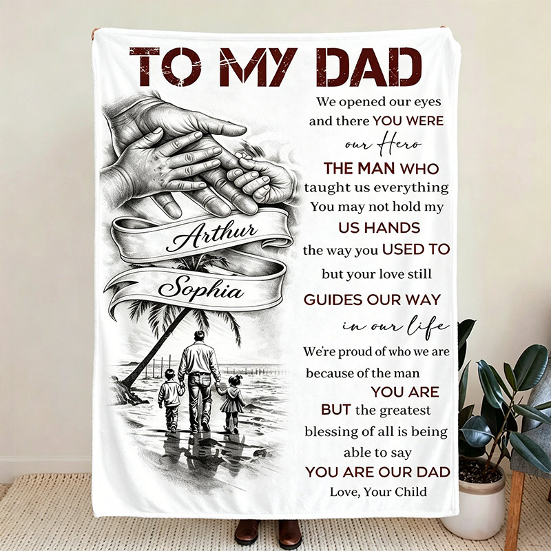 Personalized To My Dad Blanket with Kids Photo Custom Blanket Father's Day Gift Dad Birthday Gift