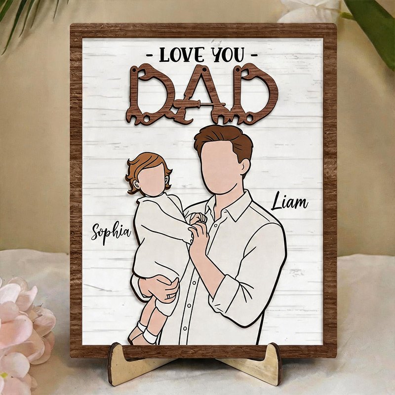 Personalized Love You Dad Sign Custom Dad Portrait with Kid Wooden Plaque Father's Day Gift For Dad