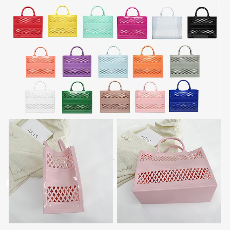 Personalized Hollow Crochet & Yarn Storage Bag Portable Handle Large Capacity Waterproof Solid Color PVC Tote Handbag Craft Yarn Sewing Organizer Basket