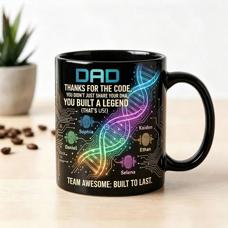 Personalized Dad Thanks For Sharing The Code 11 oz Ceramic Mug with 1-6 Names Father's Day Gifts for Dad Grandpa
