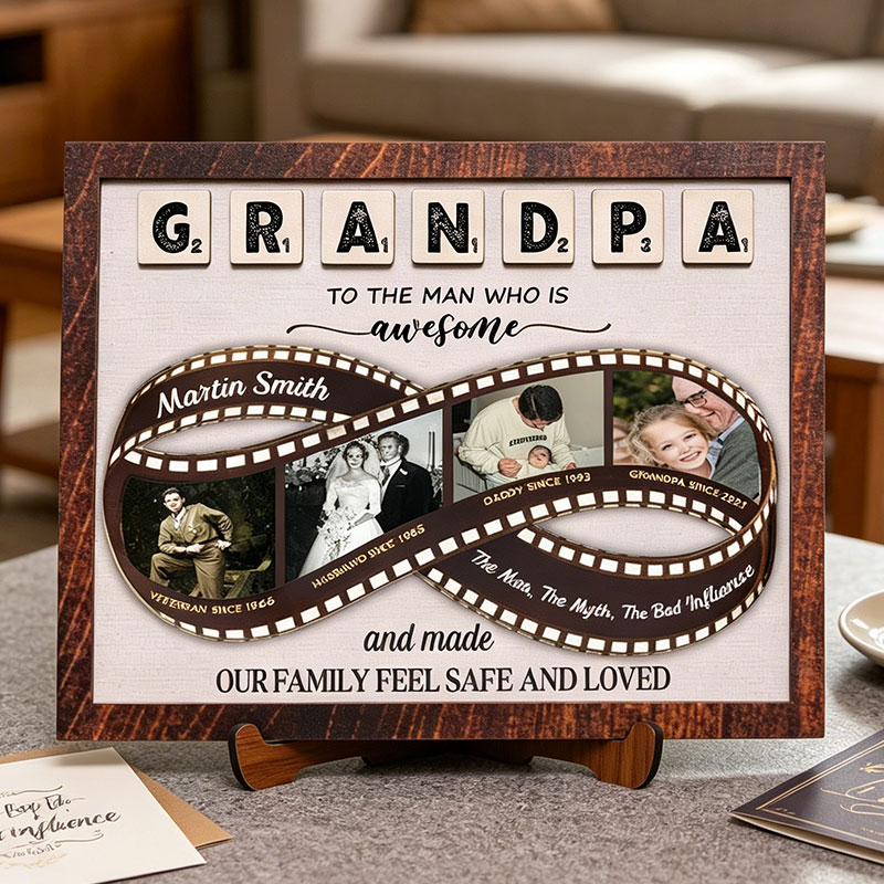 Personalized Grandpa Sign with Photos To The Man Who Is Awsome Wooden Plaque Papa Gifts Father's Day Gift For Him