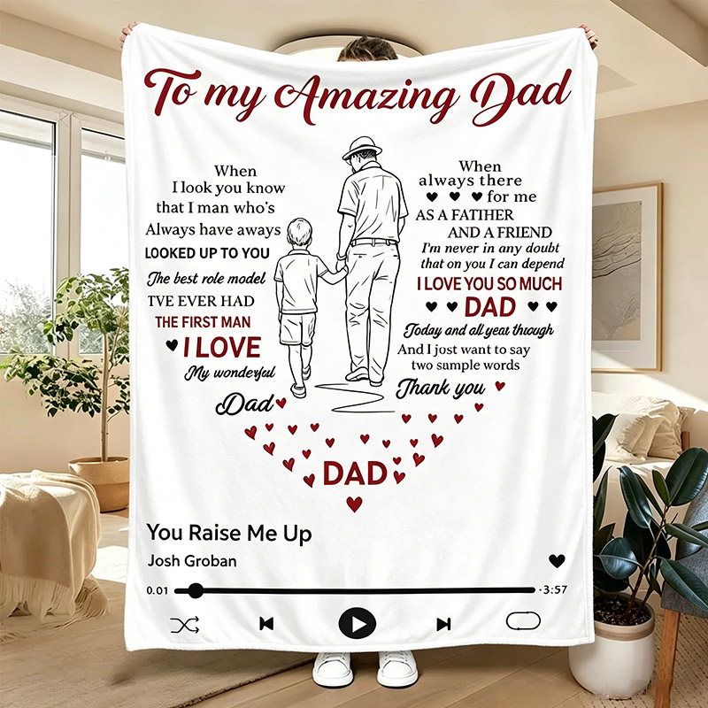 Personalized To My Amazing Dad Blanket with Father & Kids Sketch Custom Blanket Father's Day Gift Dad Birthday Gift