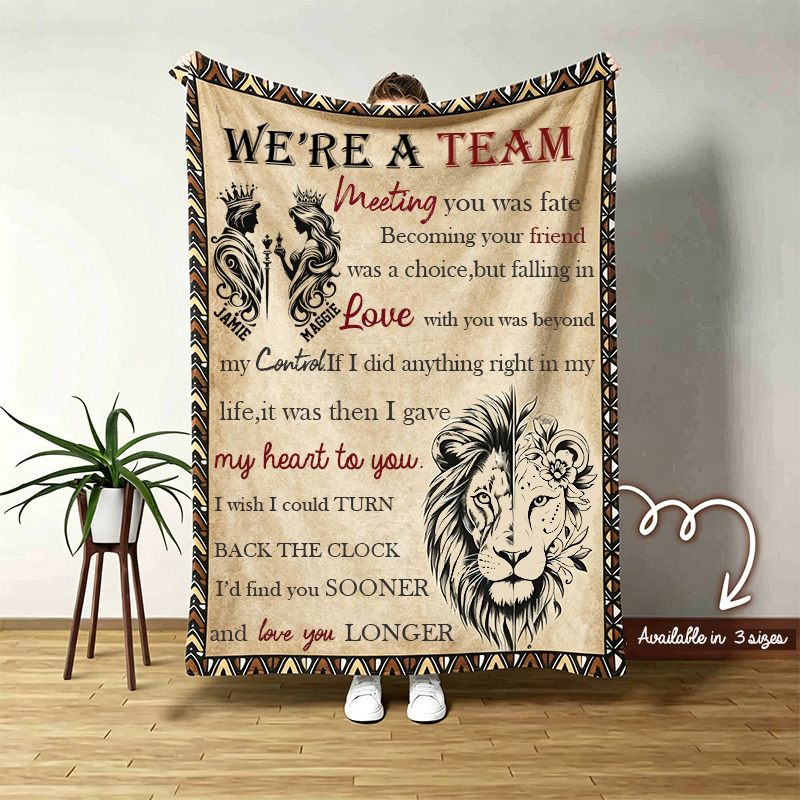 Personalized Couple Throw Blanket with Names Custom Lion Couple Blanket Valentine Gift Gift for Husband Gift For Wife