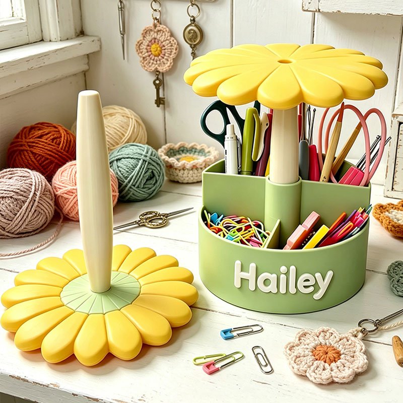 Personalized Mushroom Daisy Clouds Yarn Holder Custom Crochet Tool Organizer with Name Portable Wrist Organizer Gifts for Crochet and Knitting Enthusiasts Unique Gift