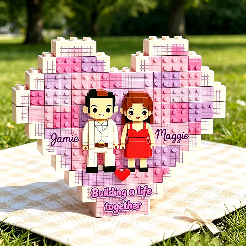 Personalized Couple Heart Building Block Puzzle Building a Life Together One Brick at a Time Blocks Valentine's Day Gift Anniversary Gift For Him Her