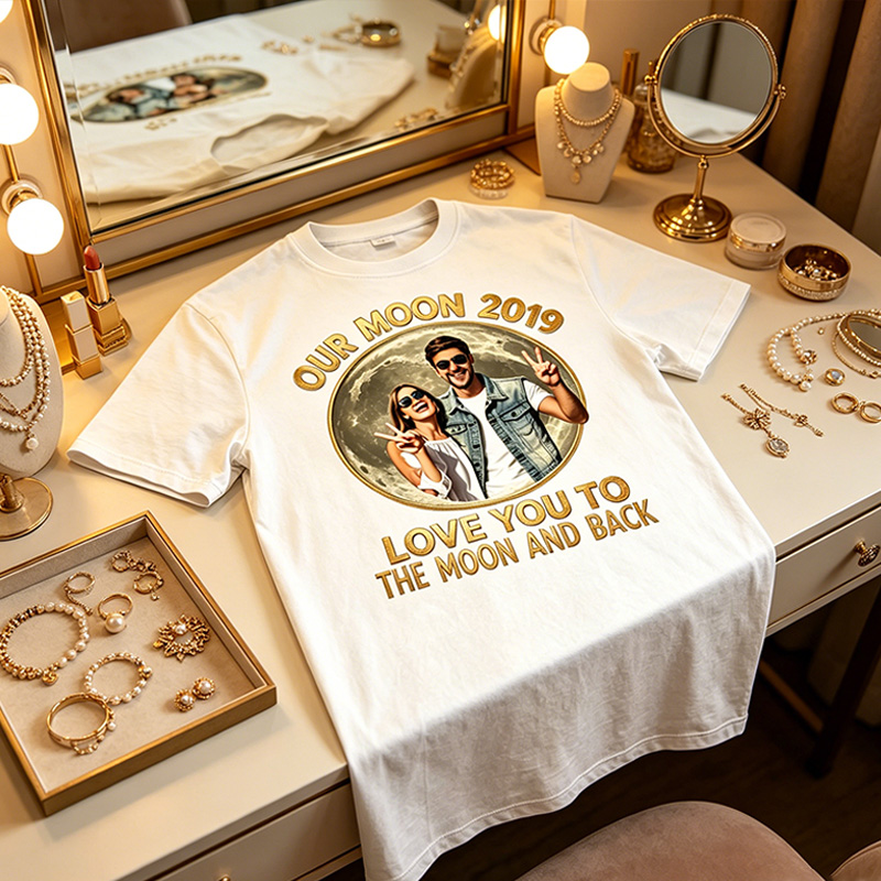 Personalized Couple Our Moon T-Shiet with Photo Custom Date Night Gift for Couple