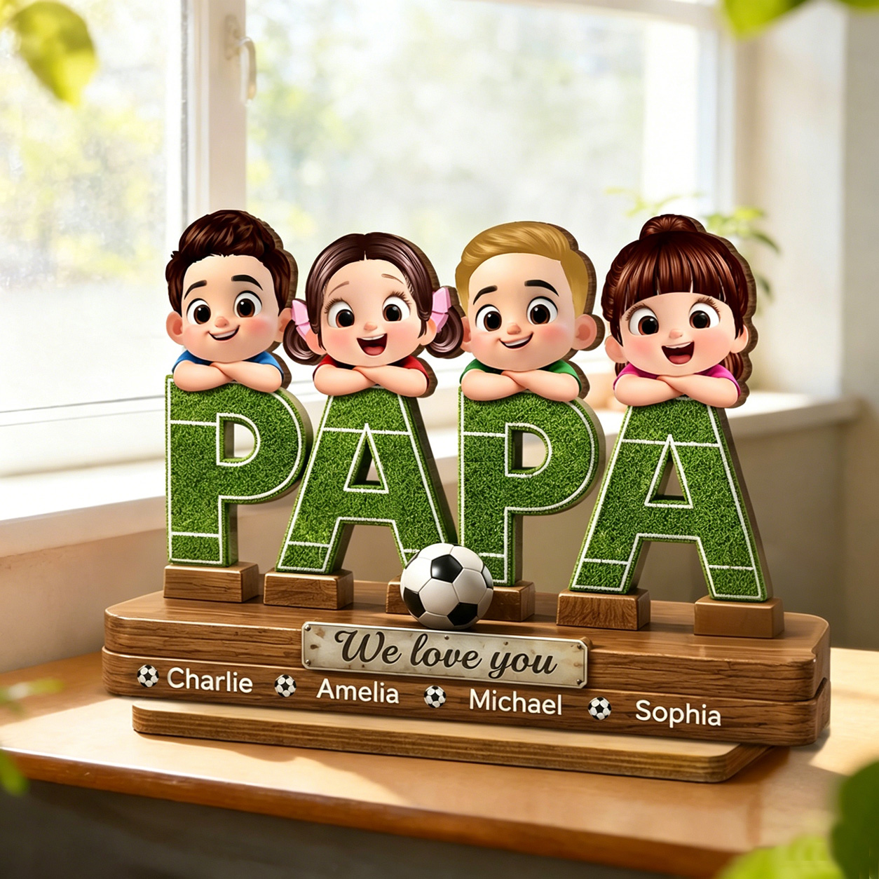 Personalized PAPA Wooden Desktop Ornament Sports Dad Cute Custom Avatars for KidsFather's Day Gift