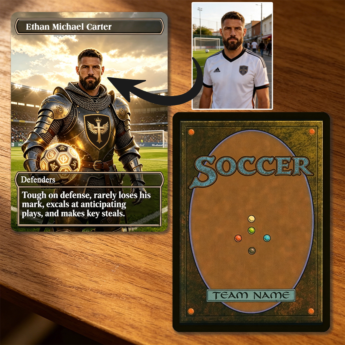 Personalized Soccer Classic Card Soccer Player Medieval Style with Photo and Name Gift for Soccer Lovers