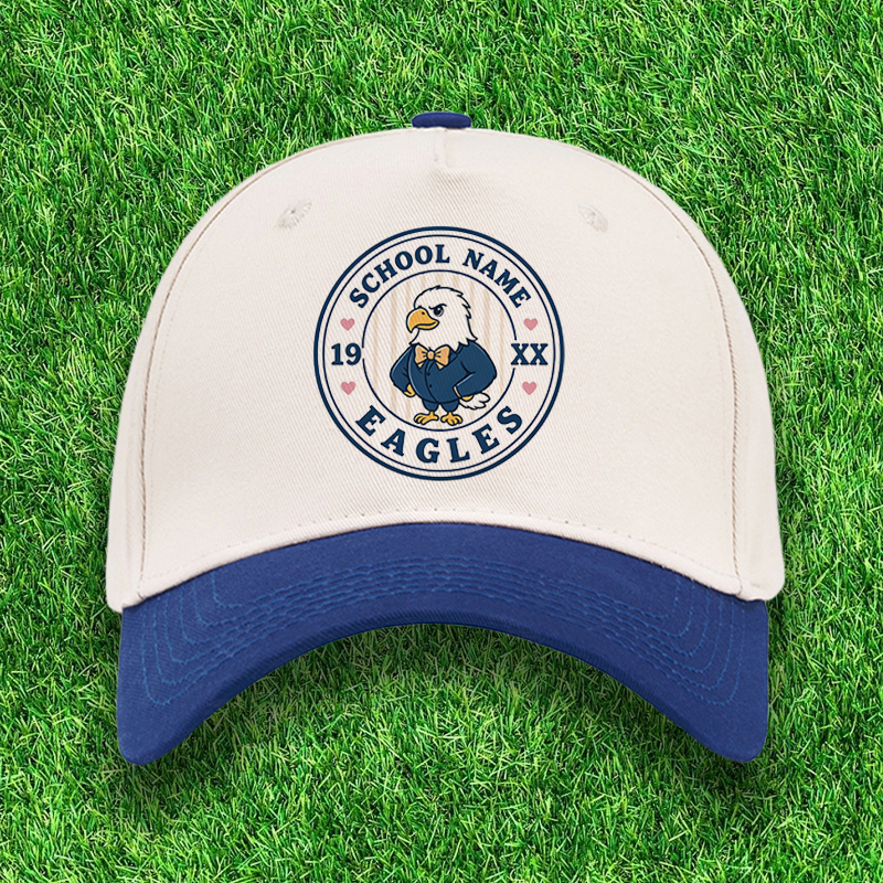 Personalized Campus Two Tone Baseball Caps Mascot Caps for Students Featuring School Name and Year