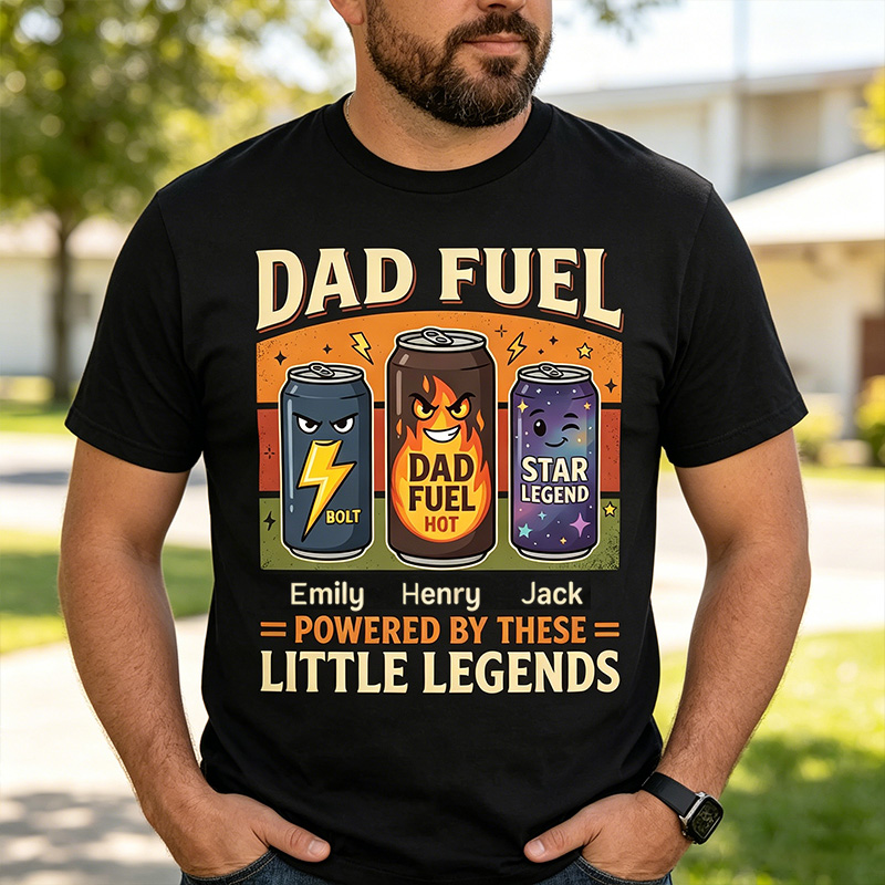 Personalized Dad Fuel Shirt Custom Dad T Shirt with 1-6 Kids Names Fathers Day Birthday Gift for Him